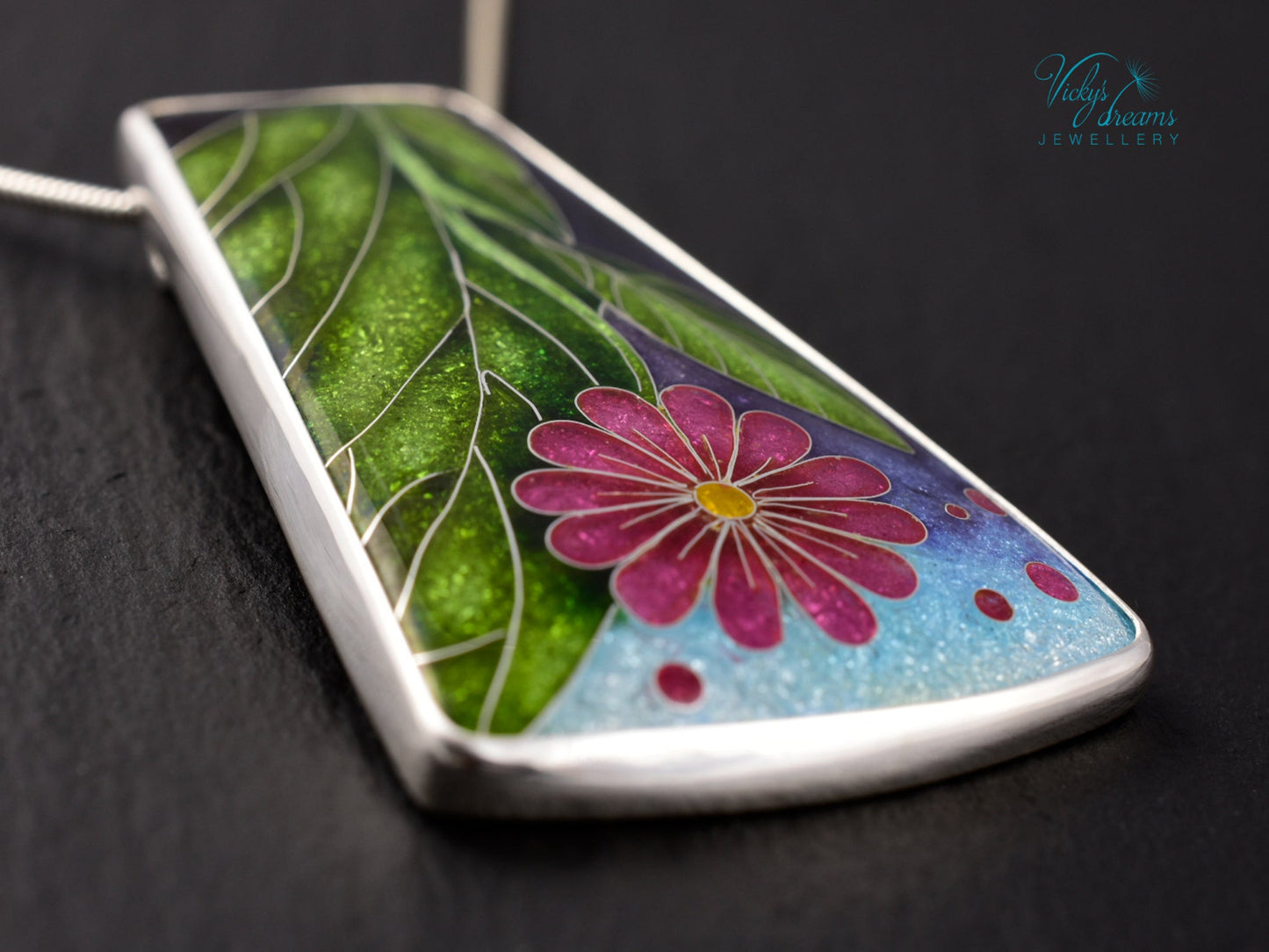 Artisan Cloisonné Enamel Botanical  Cloisonné enamel pendant