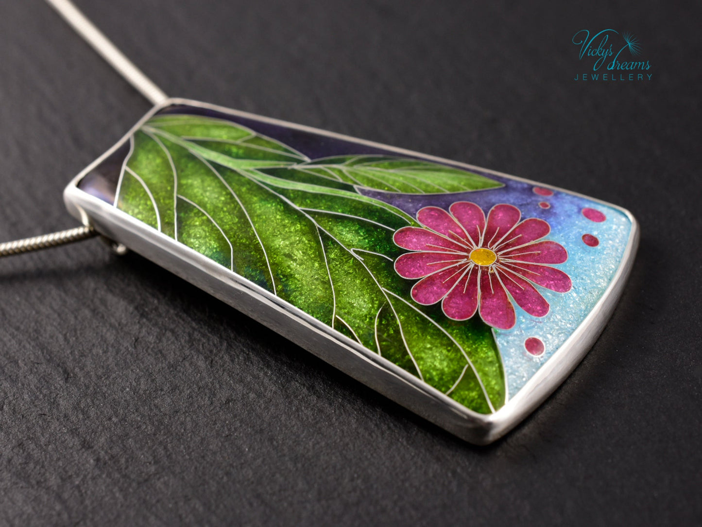 Artisan Cloisonné Enamel Botanical  Cloisonné enamel pendant