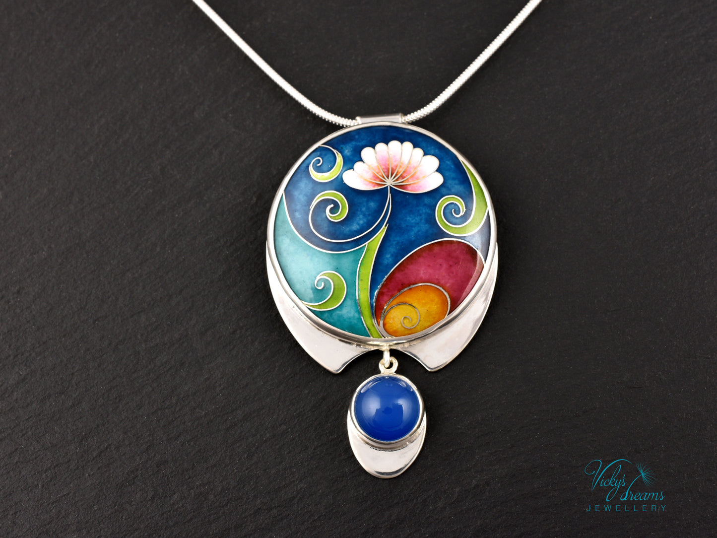 Boho flower Cloisonné Enamel Botanical  Cloisonné enamel pendant