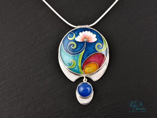 Boho flower Cloisonné Enamel Botanical  Cloisonné enamel pendant