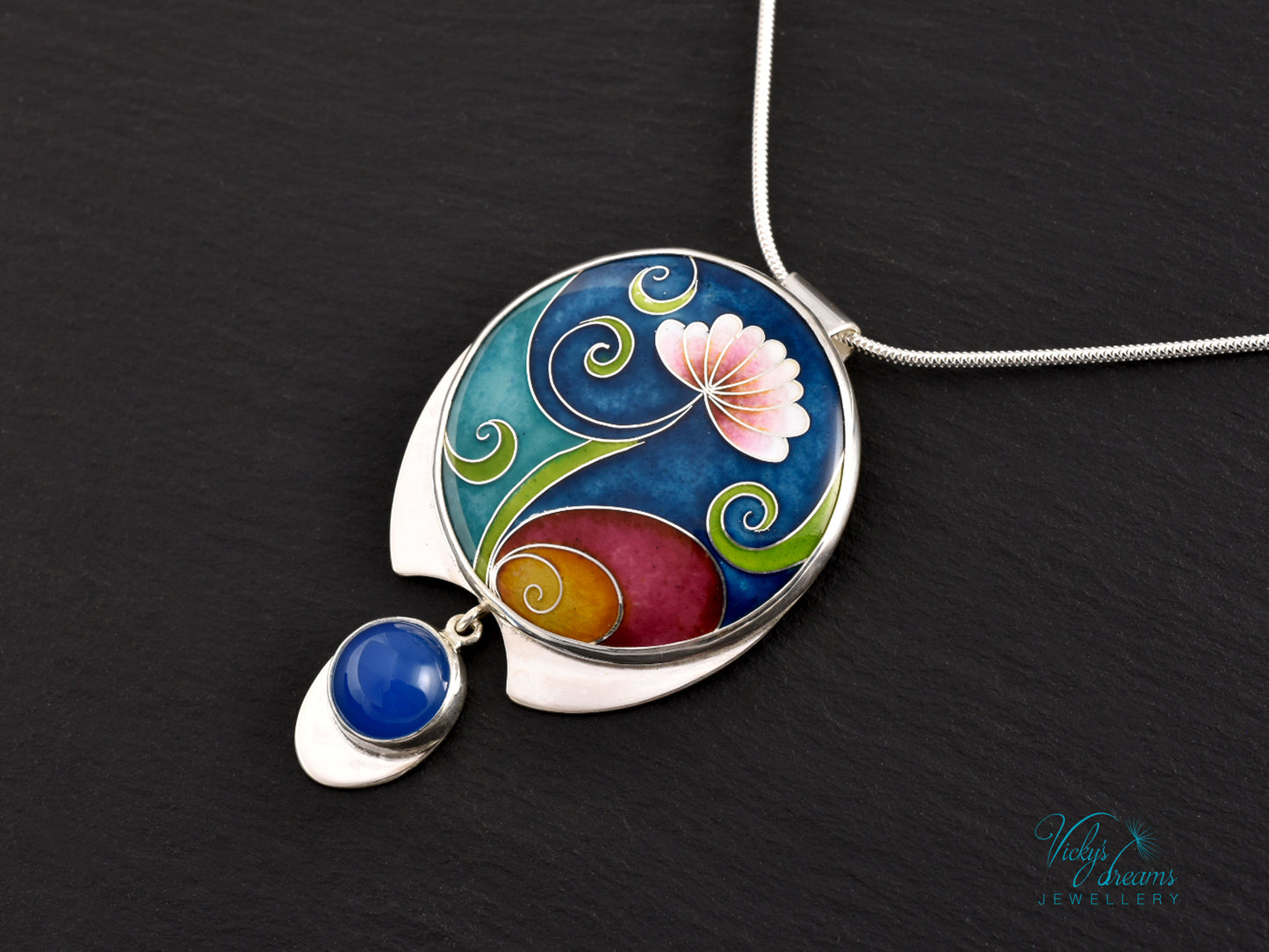 Boho flower Cloisonné Enamel Botanical  Cloisonné enamel pendant