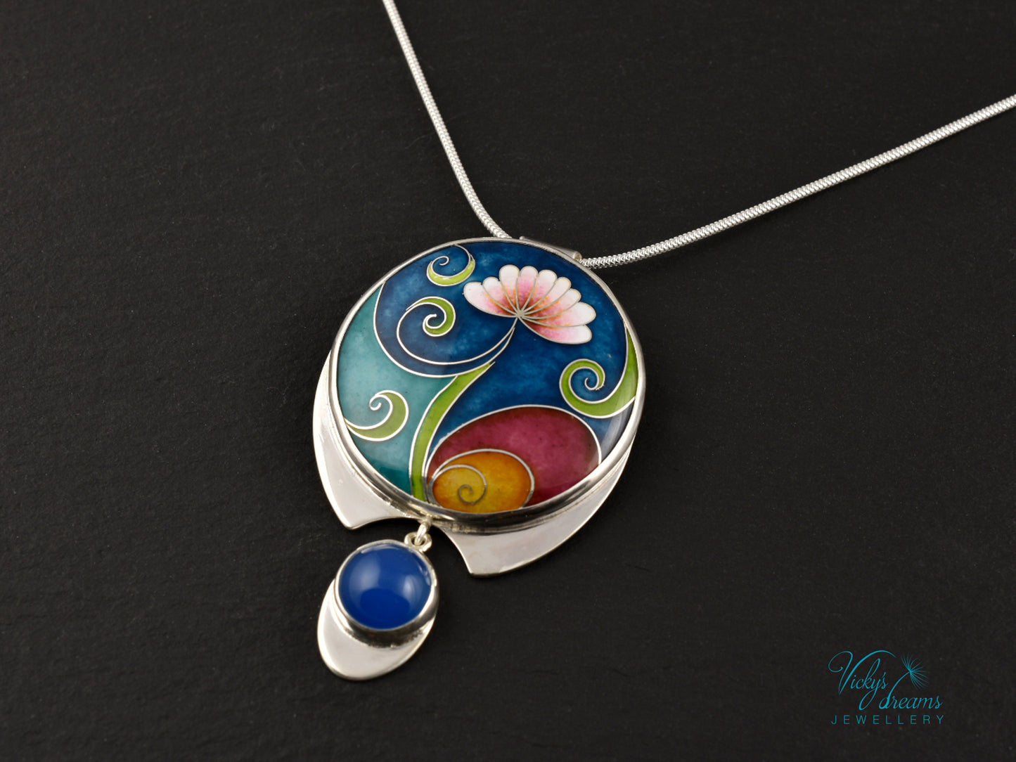 Boho flower Cloisonné Enamel Botanical  Cloisonné enamel pendant