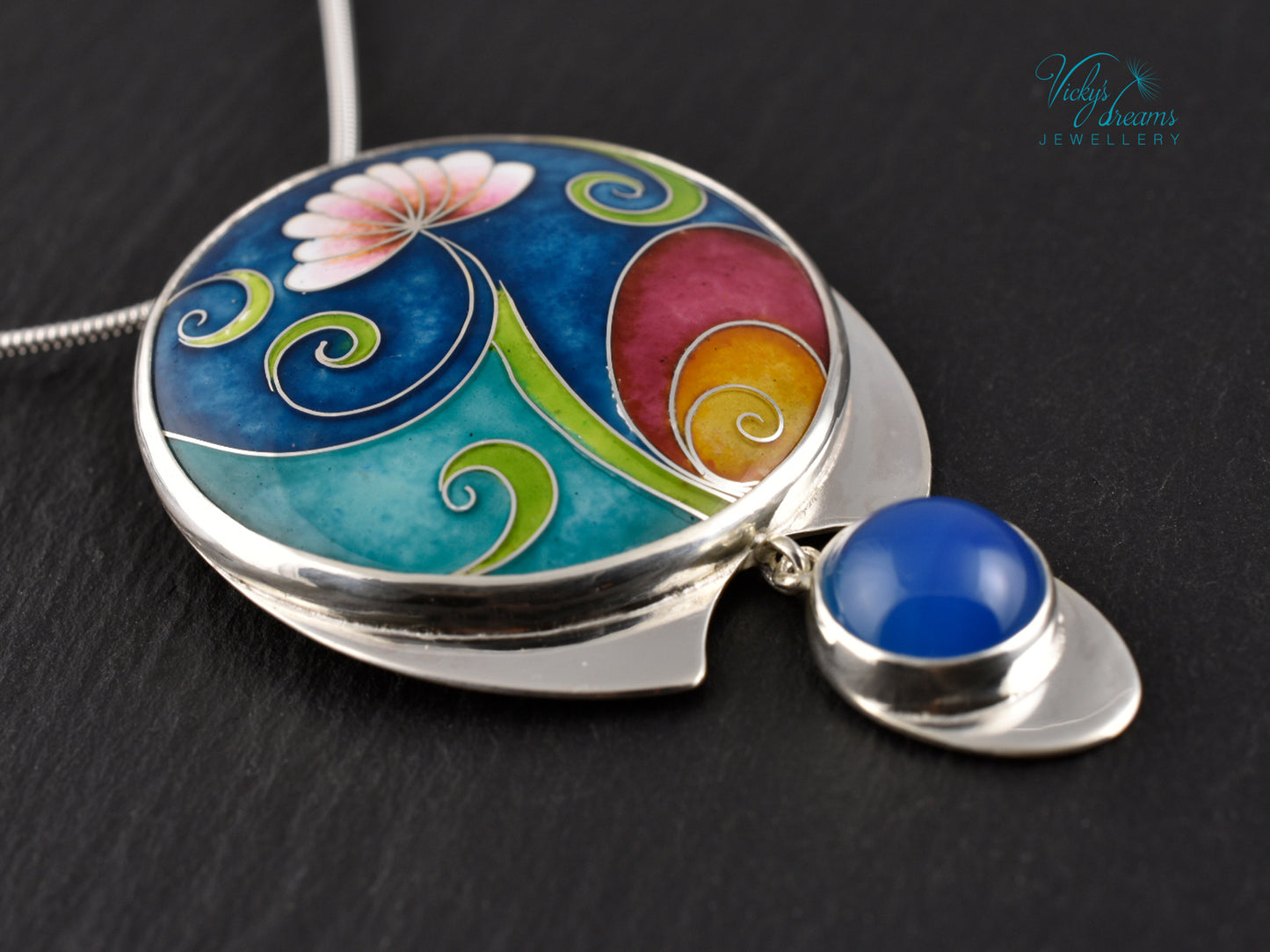 Boho flower Cloisonné Enamel Botanical  Cloisonné enamel pendant