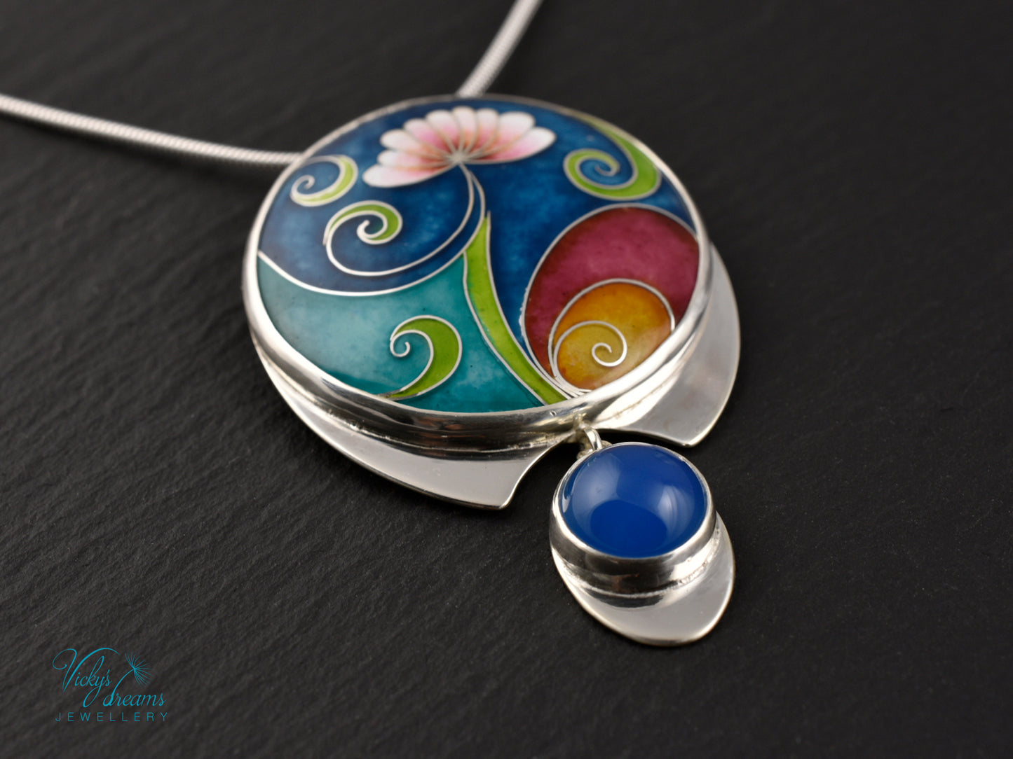 Boho flower Cloisonné Enamel Botanical  Cloisonné enamel pendant