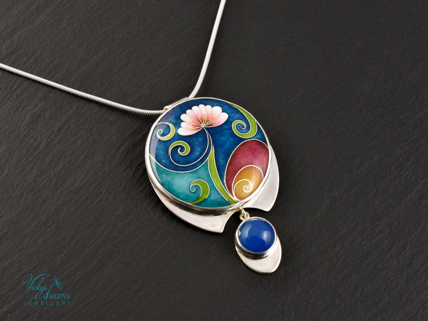 Boho flower Cloisonné Enamel Botanical  Cloisonné enamel pendant