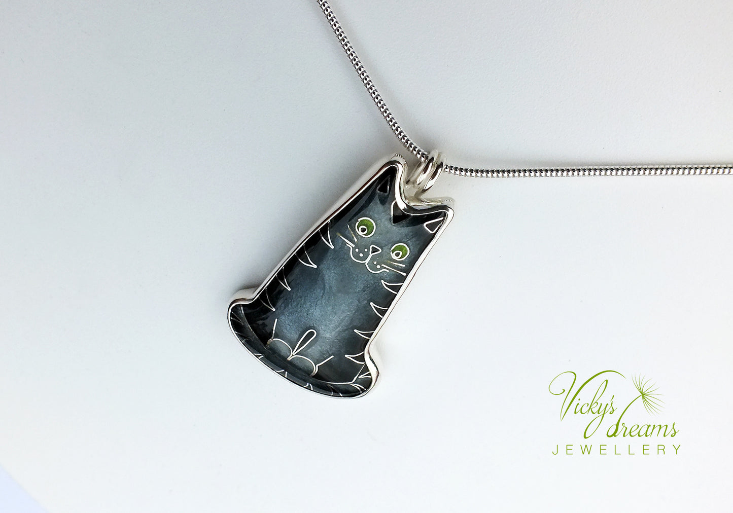Gray cat Cloisonné enamel pendant