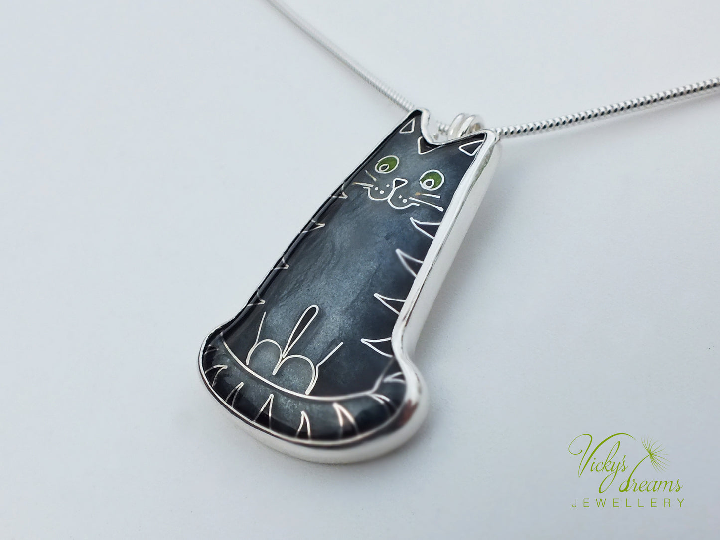 Gray cat Cloisonné enamel pendant