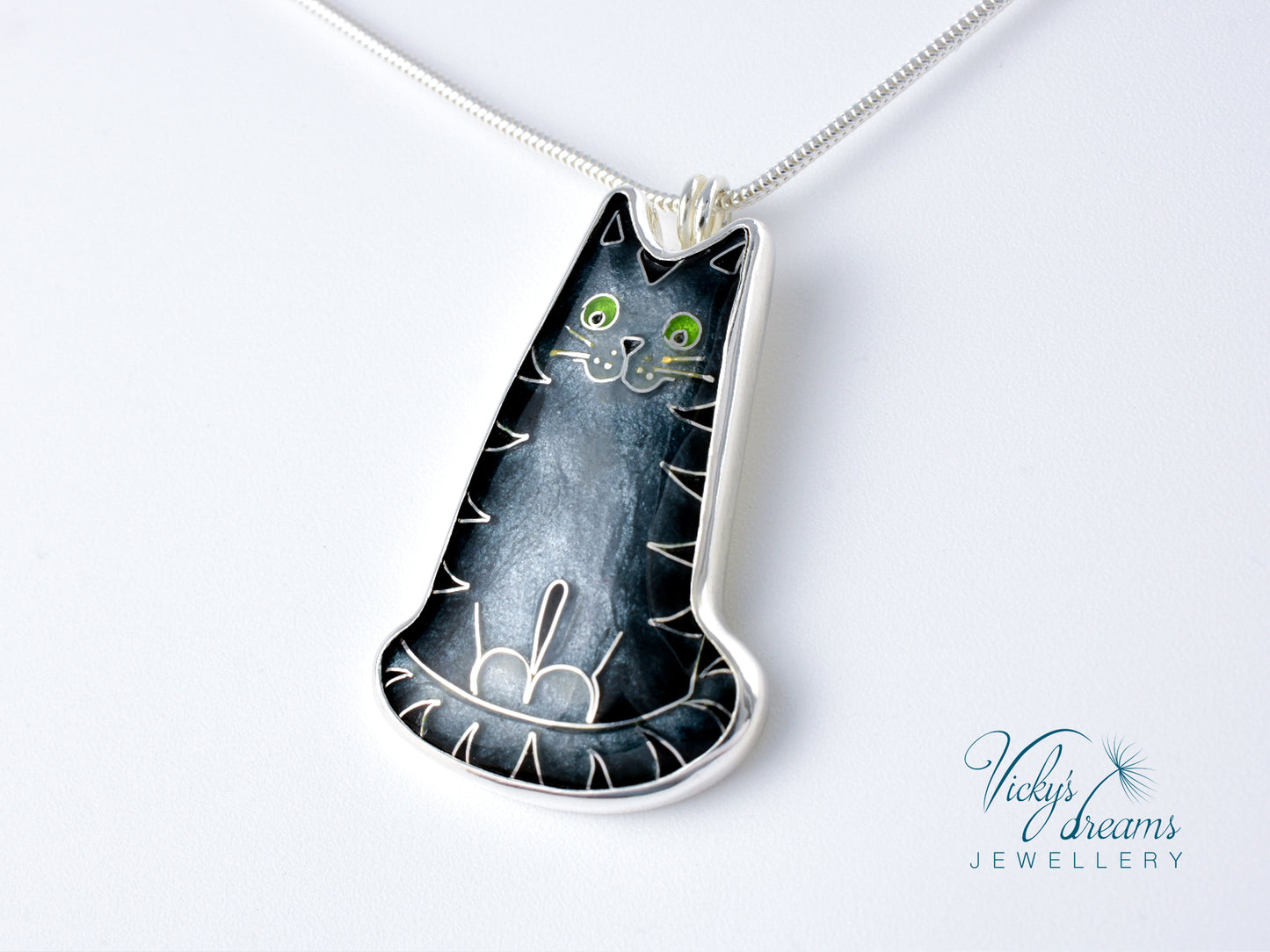 Gray cat Cloisonné enamel pendant