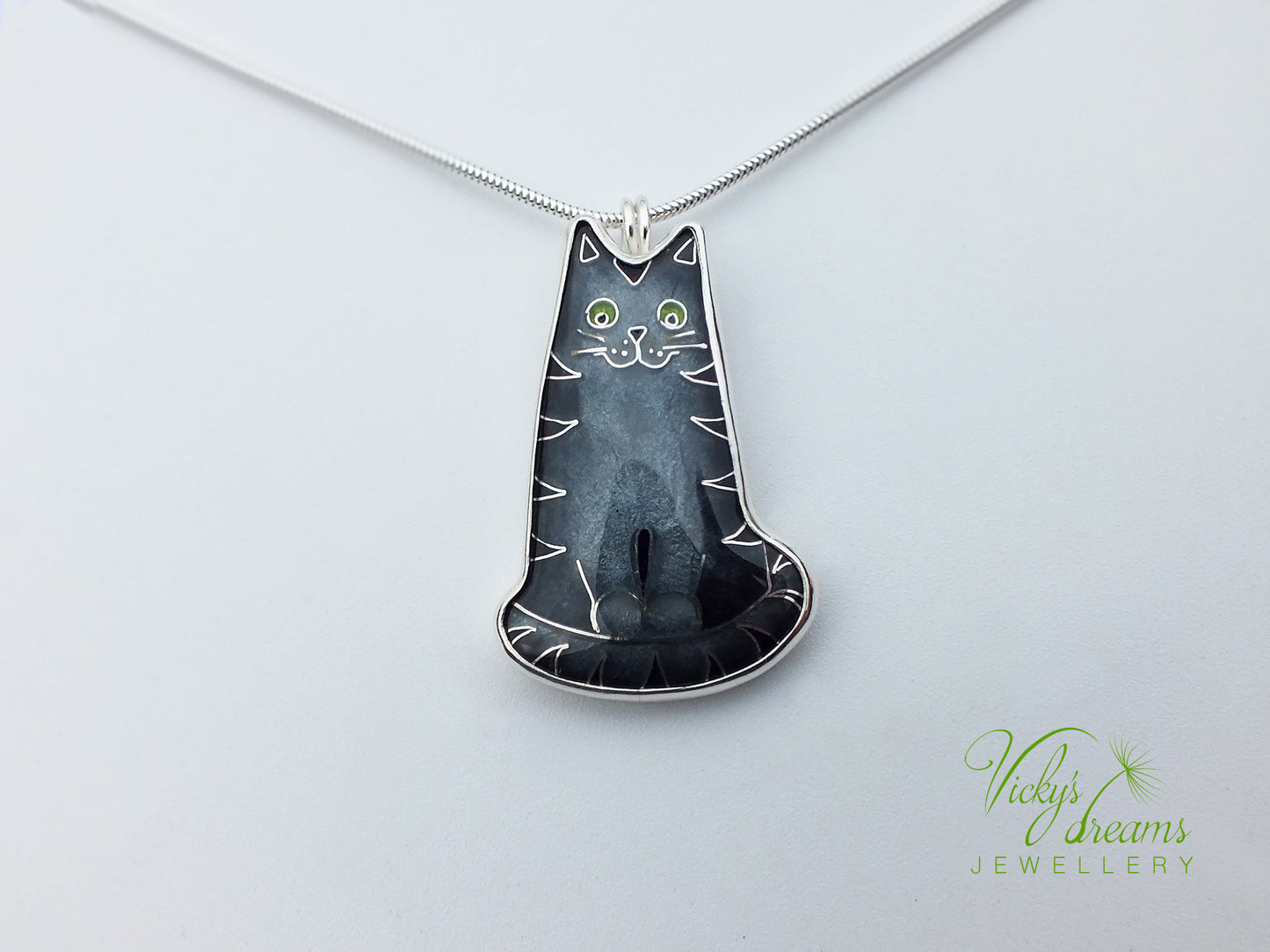 Gray cat Cloisonné enamel pendant