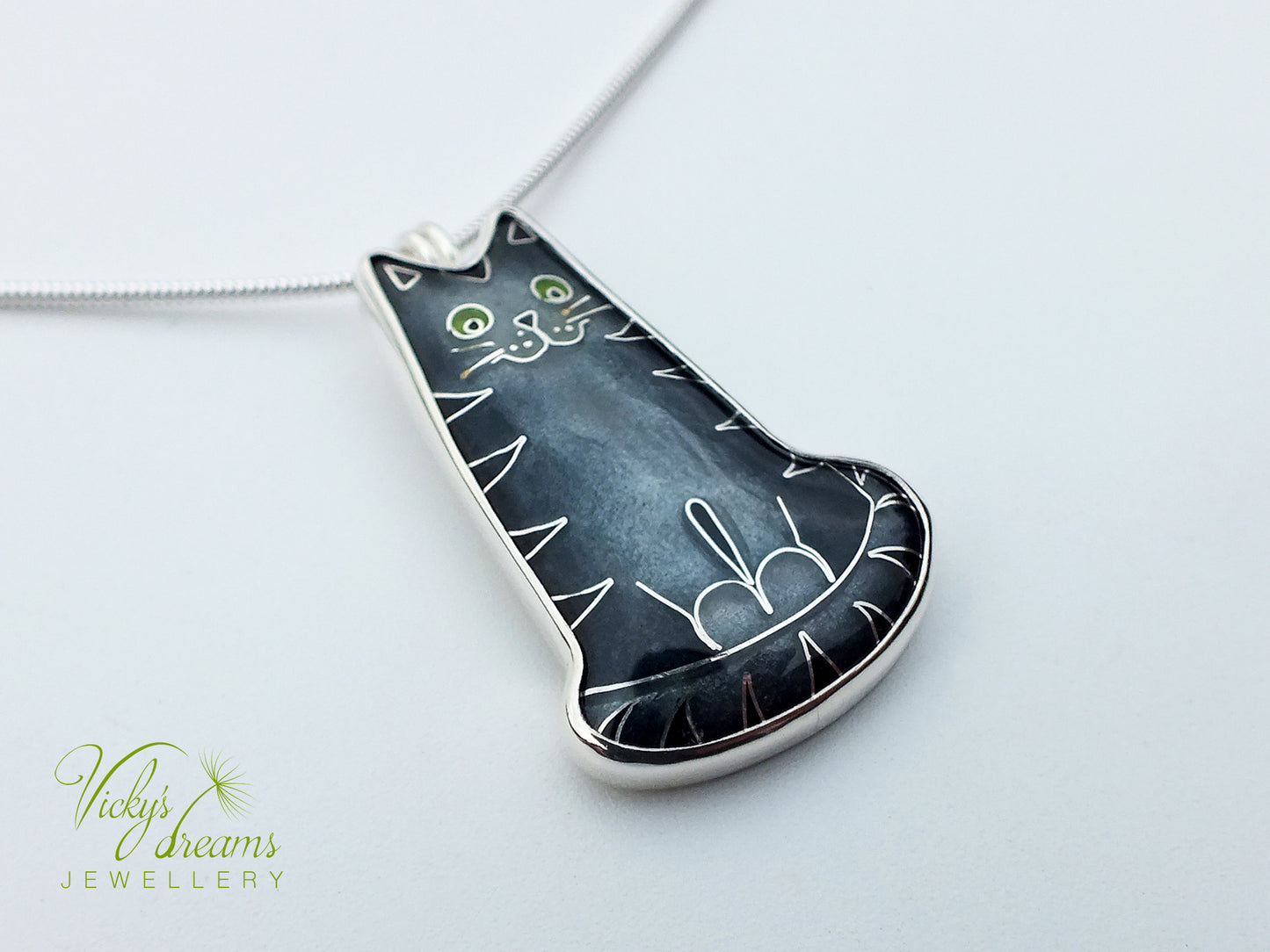 Gray cat Cloisonné enamel pendant