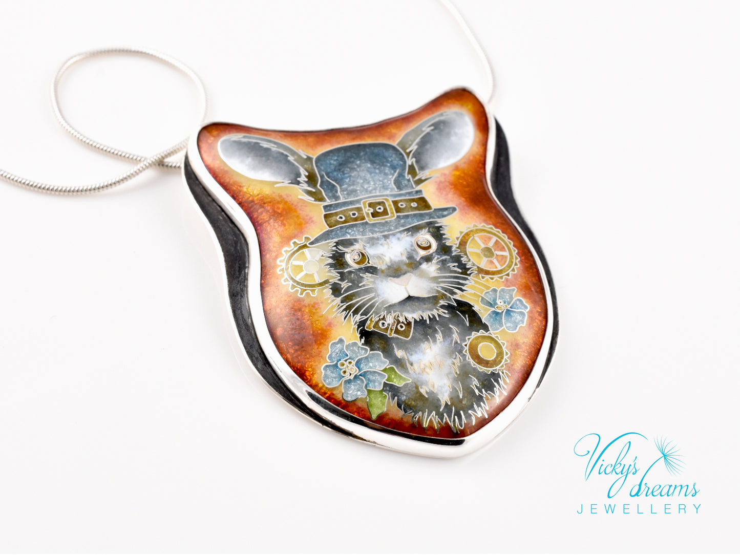 gray Bunny Cloisonné enamel pendant
