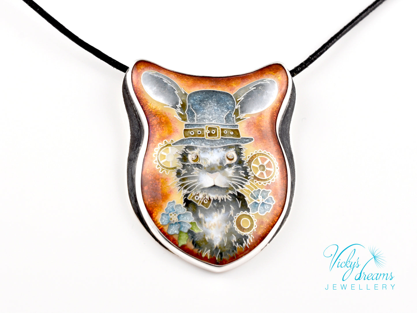 gray Bunny Cloisonné enamel pendant