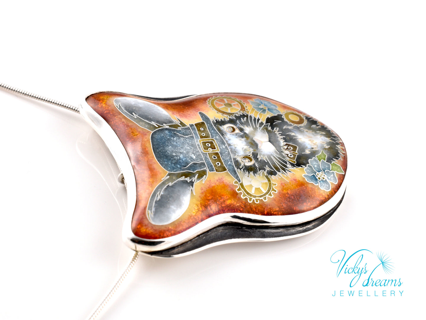 gray Bunny Cloisonné enamel pendant