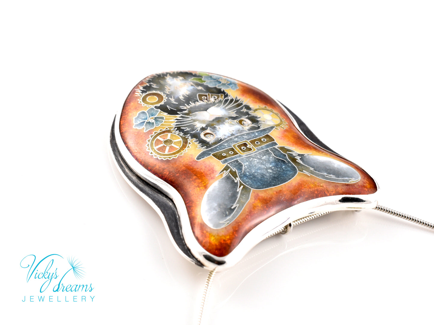 gray Bunny Cloisonné enamel pendant
