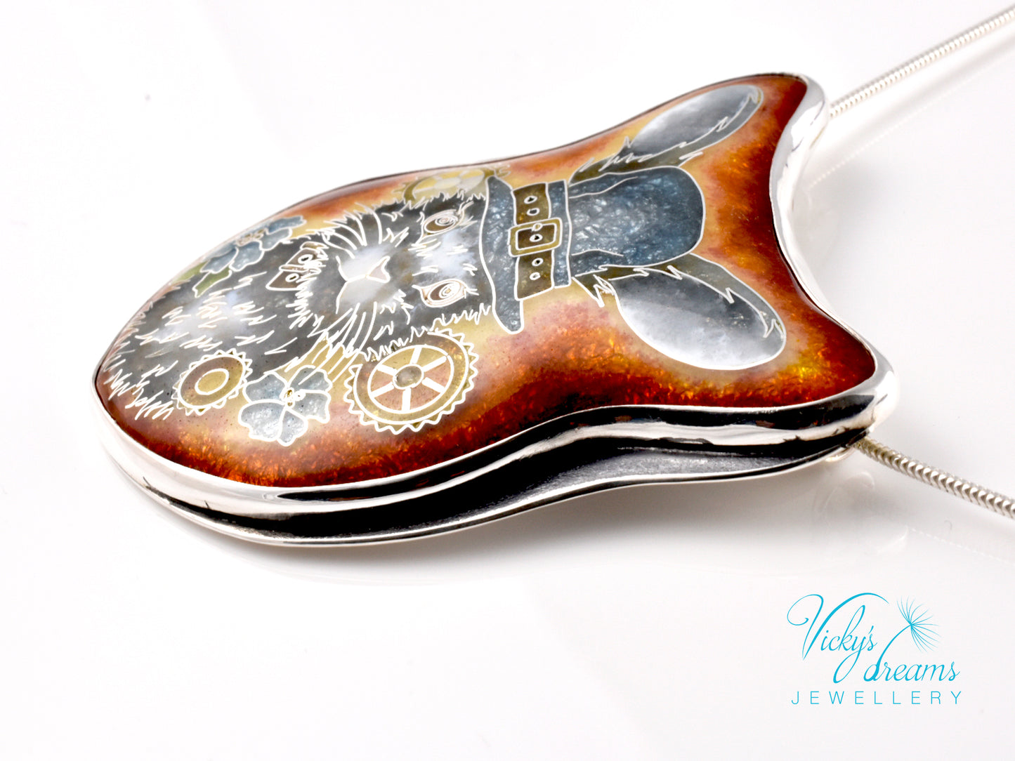 gray Bunny Cloisonné enamel pendant