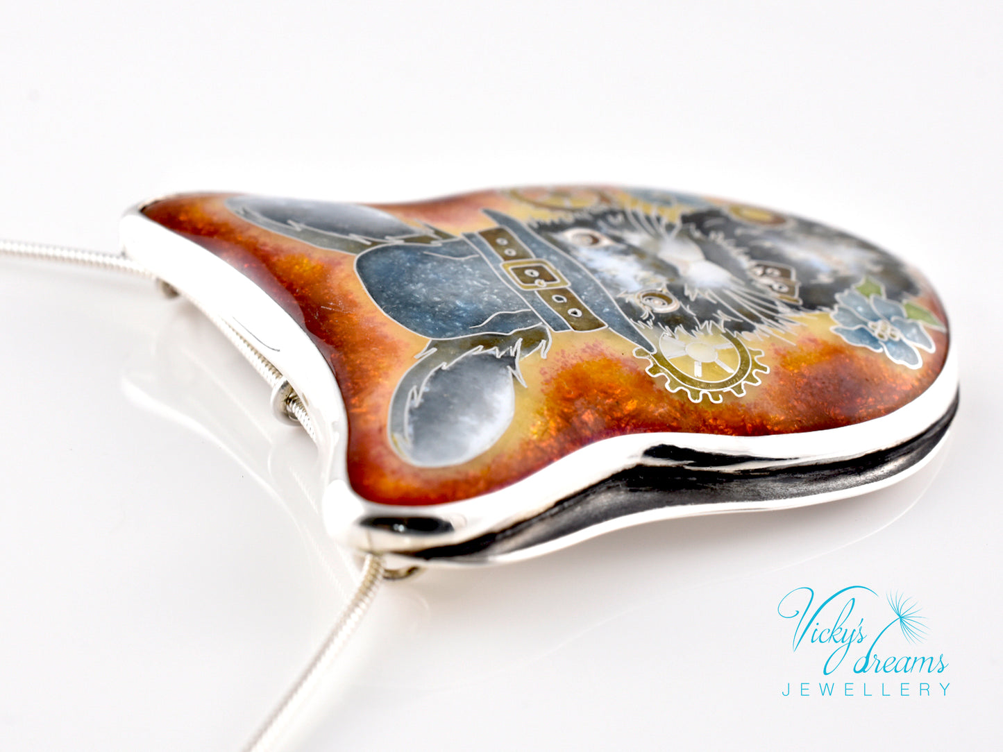 gray Bunny Cloisonné enamel pendant