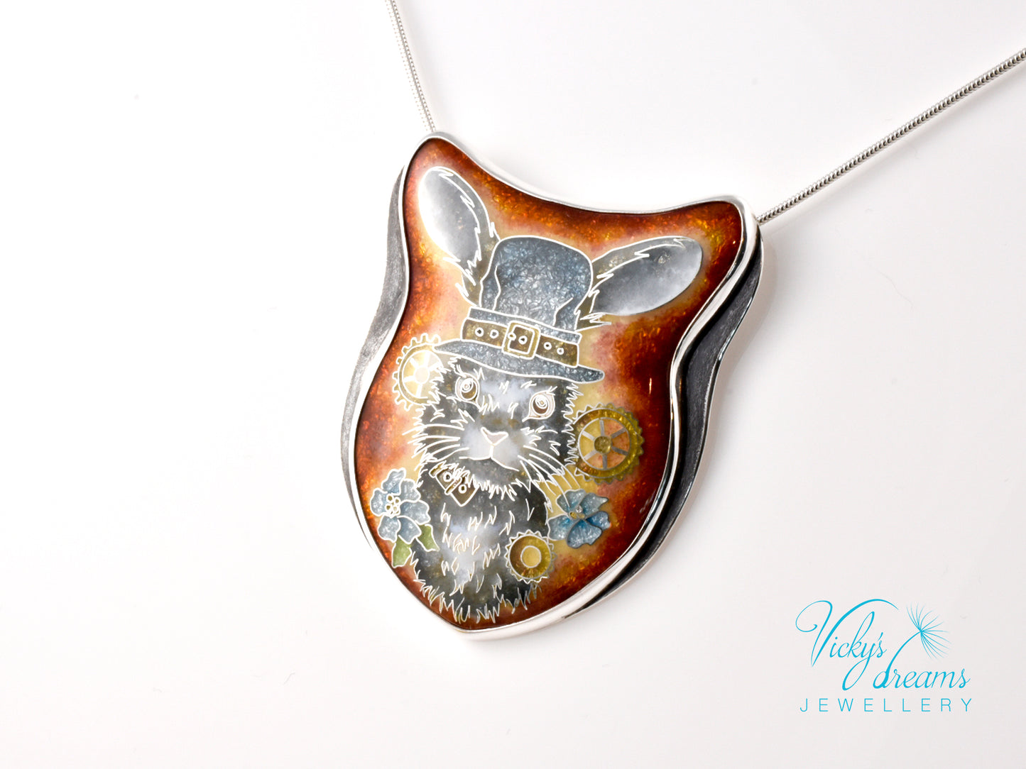 gray Bunny Cloisonné enamel pendant