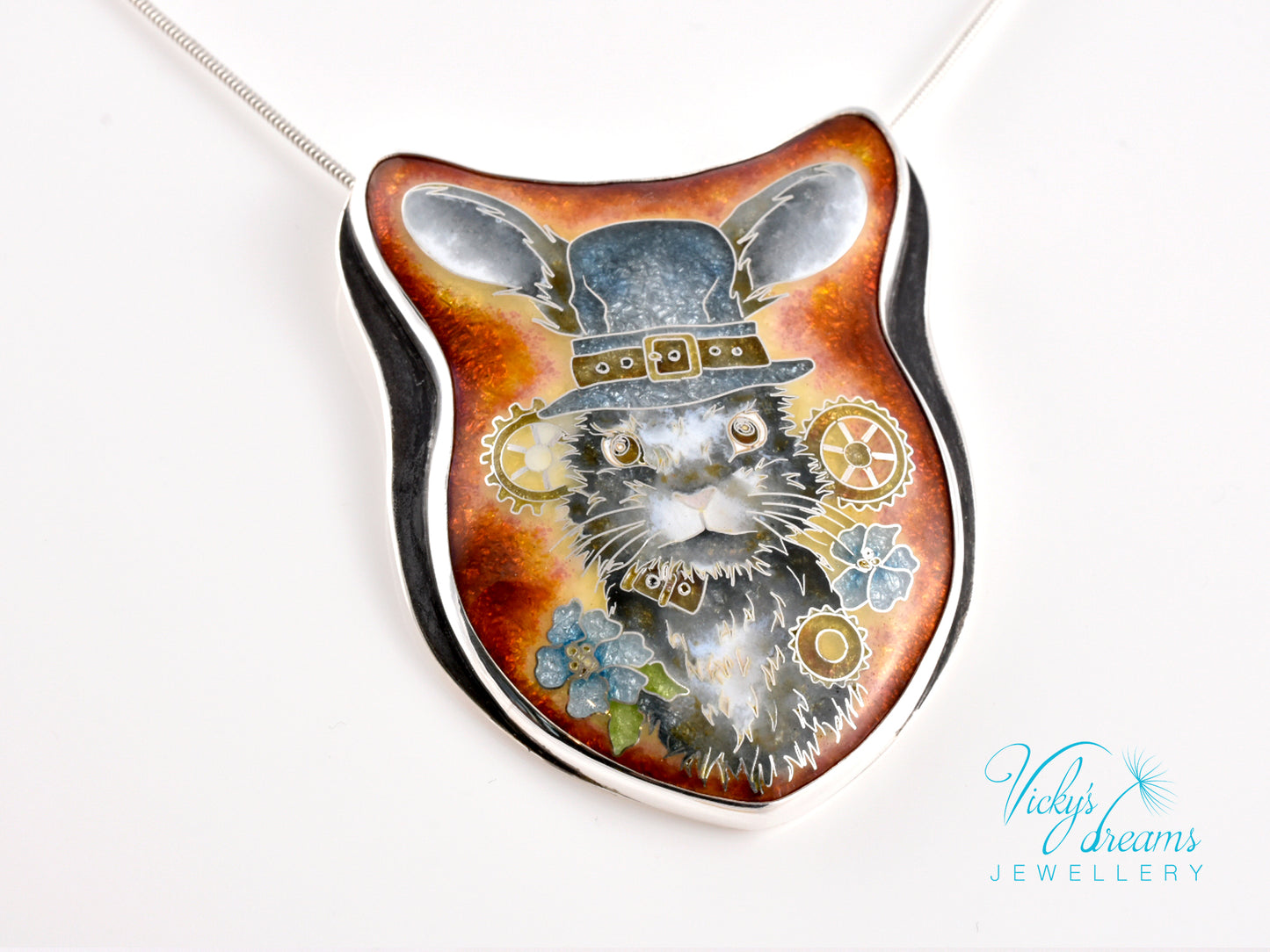 gray Bunny Cloisonné enamel pendant