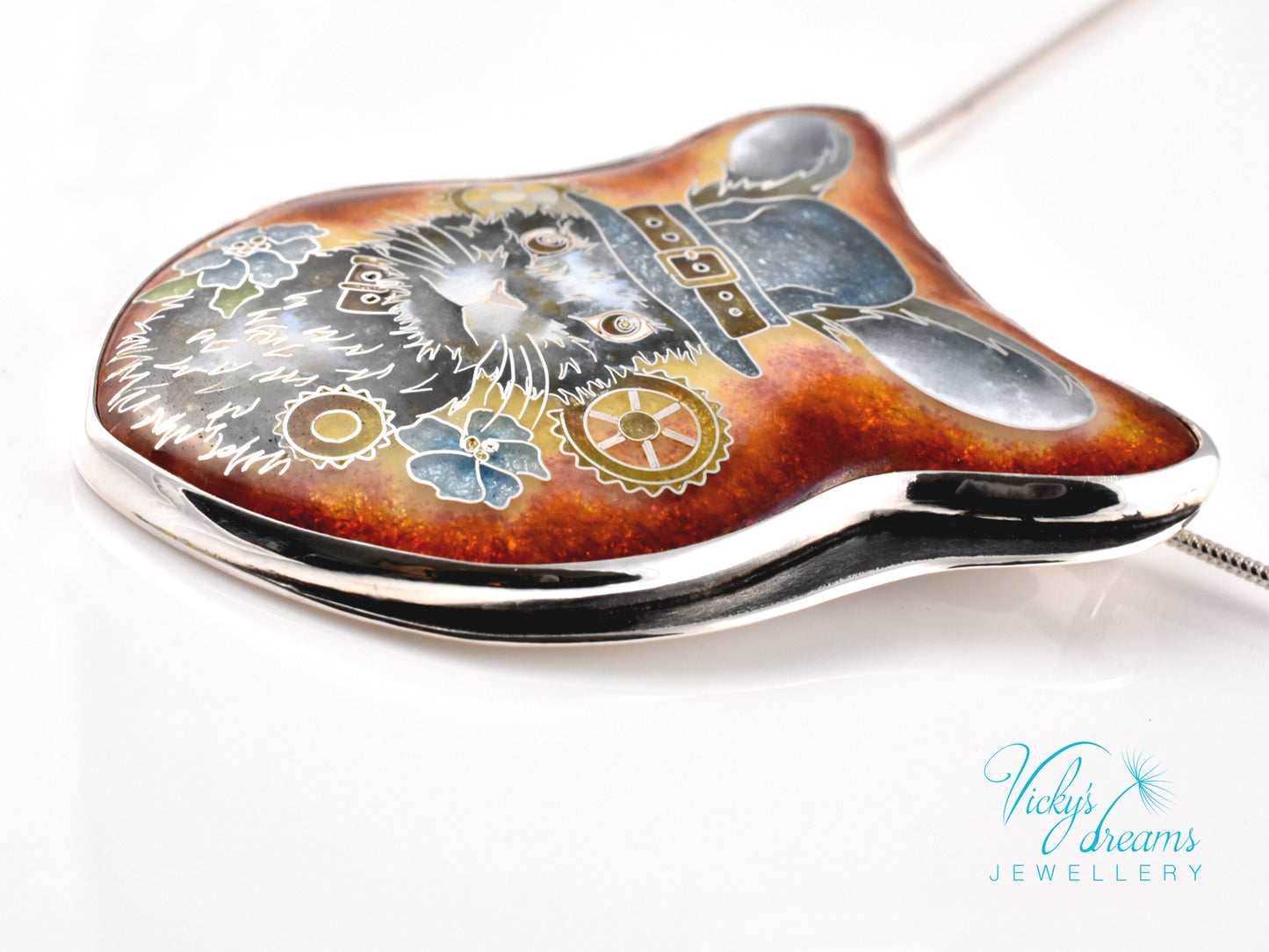 gray Bunny Cloisonné enamel pendant