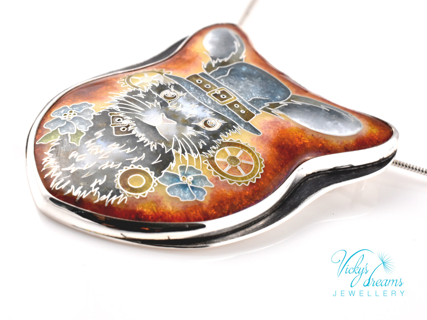 gray Bunny Cloisonné enamel pendant