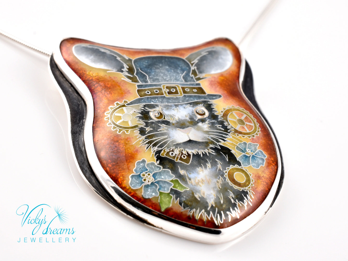 gray Bunny Cloisonné enamel pendant