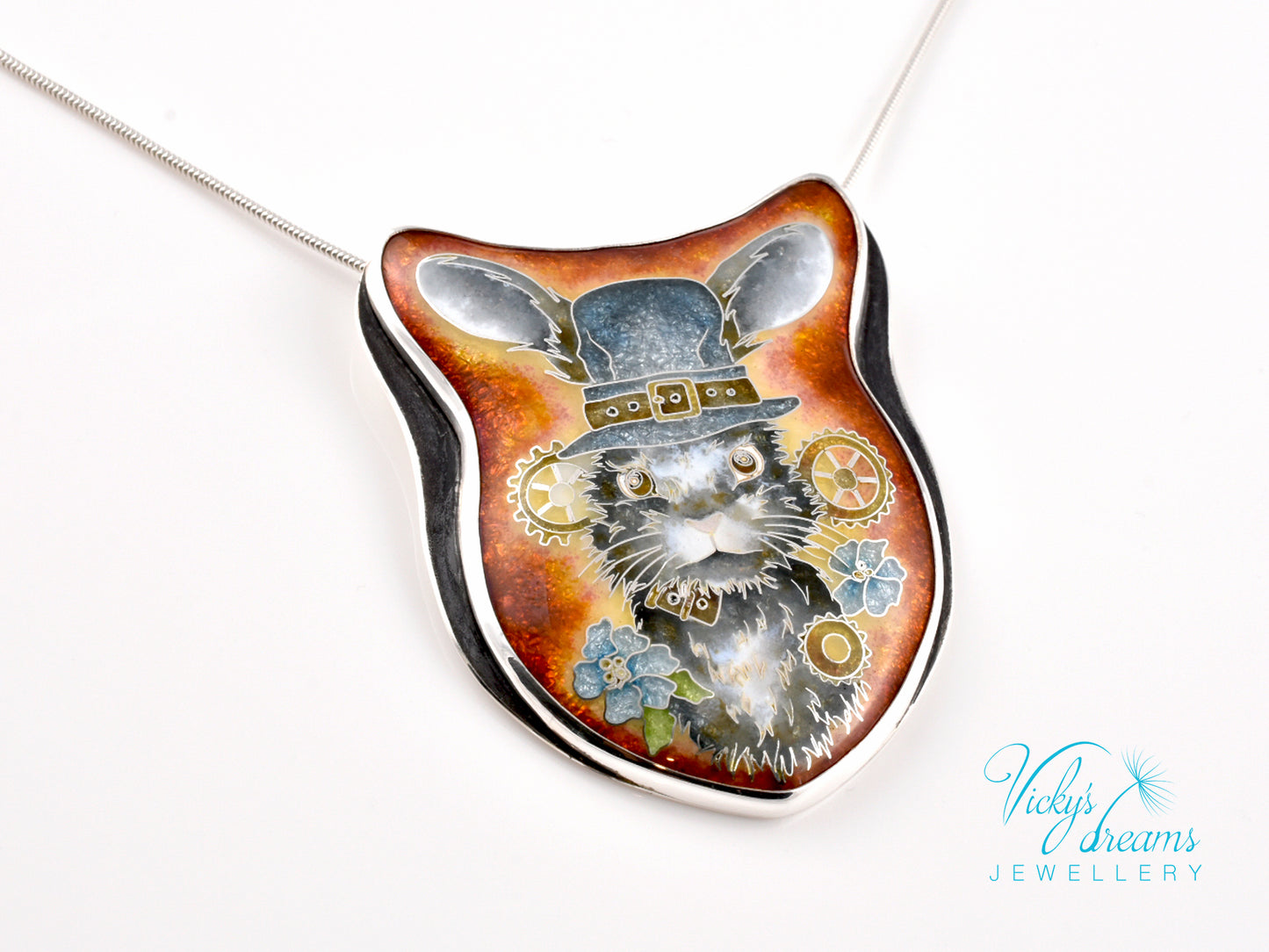 gray Bunny Cloisonné enamel pendant