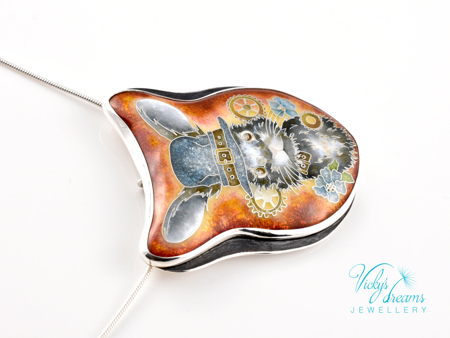 gray Bunny Cloisonné enamel pendant