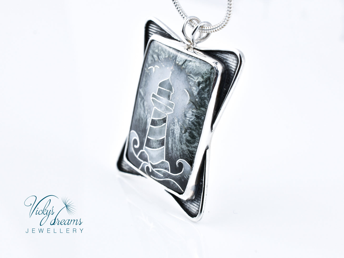 gray lighthouse Cloisonné enamel pendant