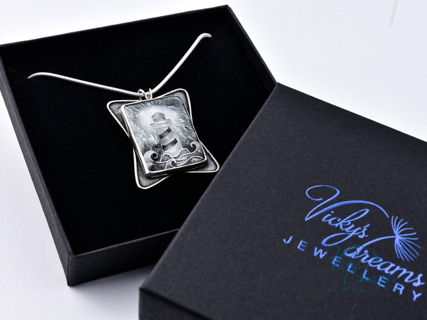 gray lighthouse Cloisonné enamel pendant