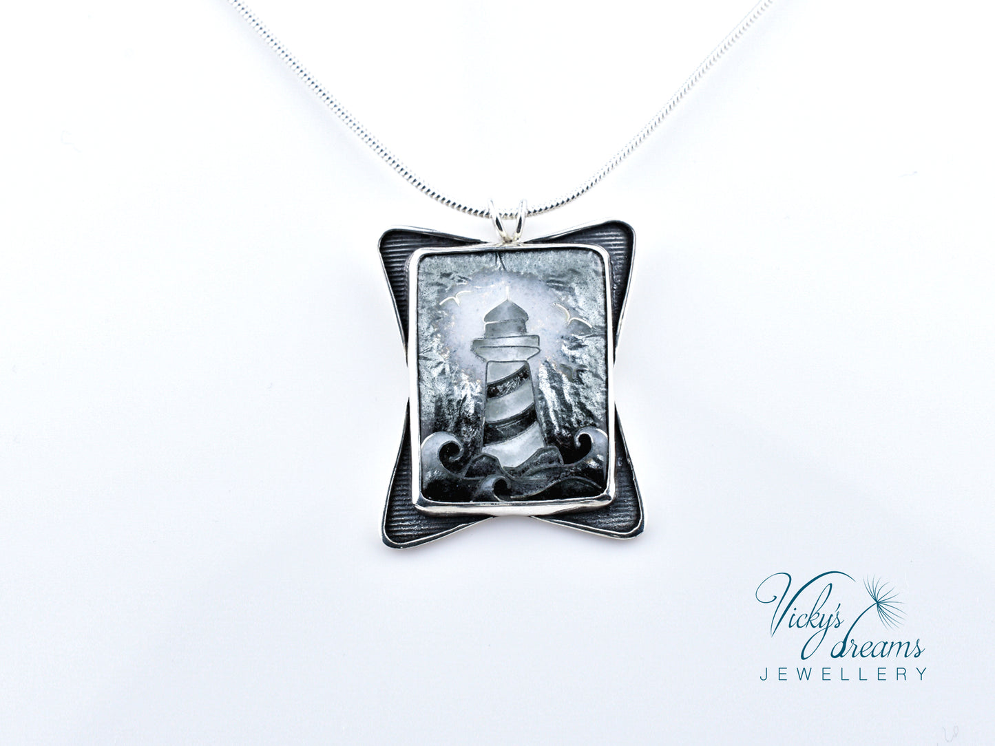 gray lighthouse Cloisonné enamel pendant