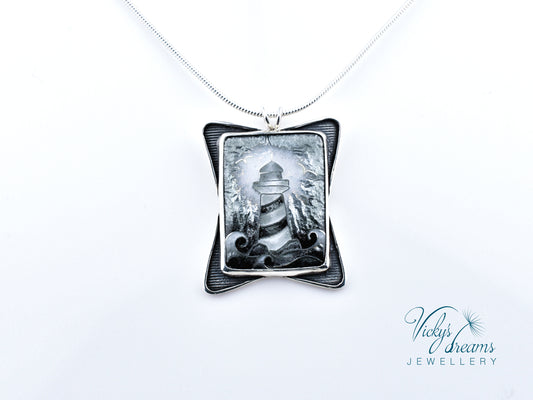 gray lighthouse Cloisonné enamel pendant