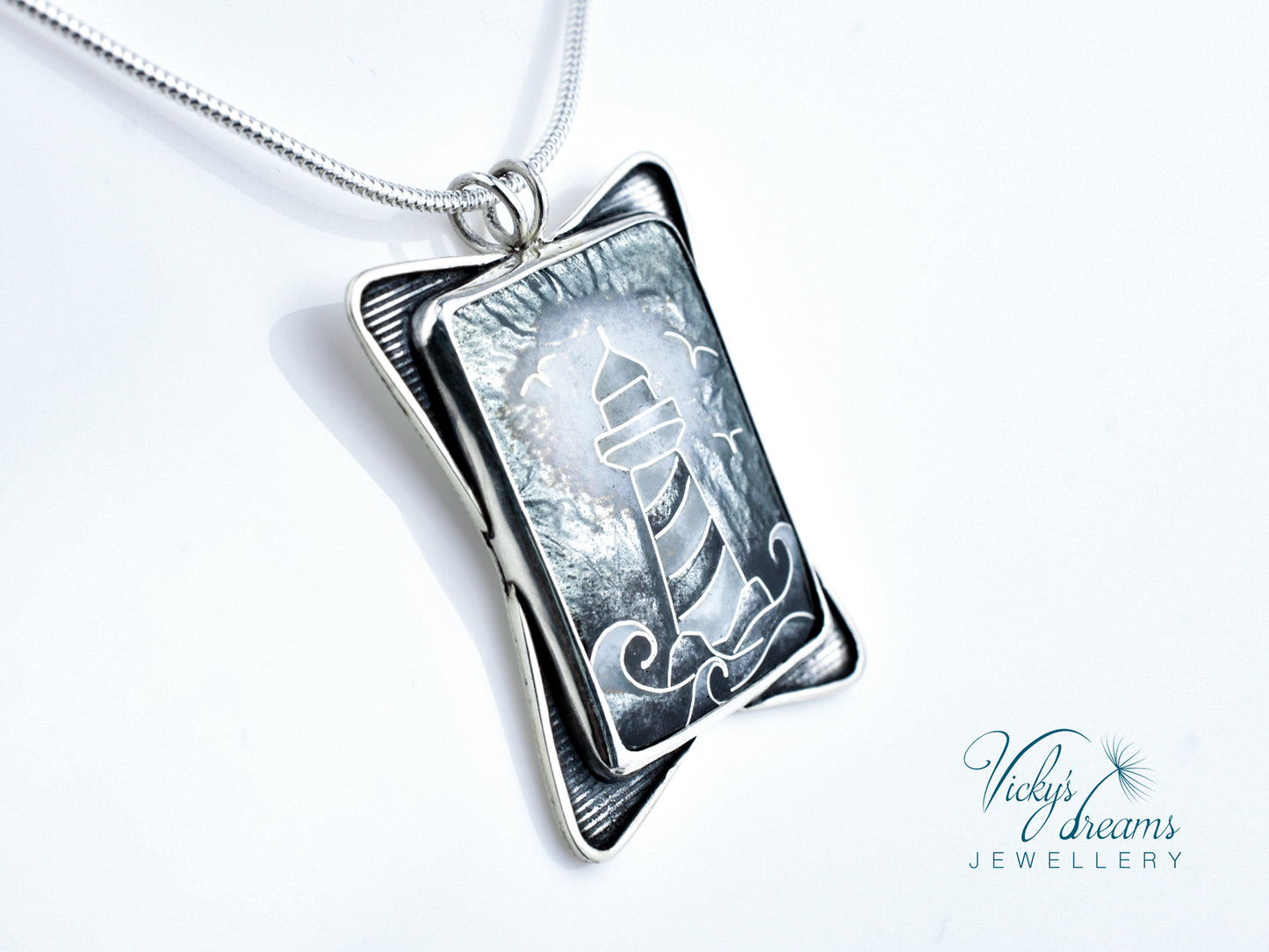 gray lighthouse Cloisonné enamel pendant