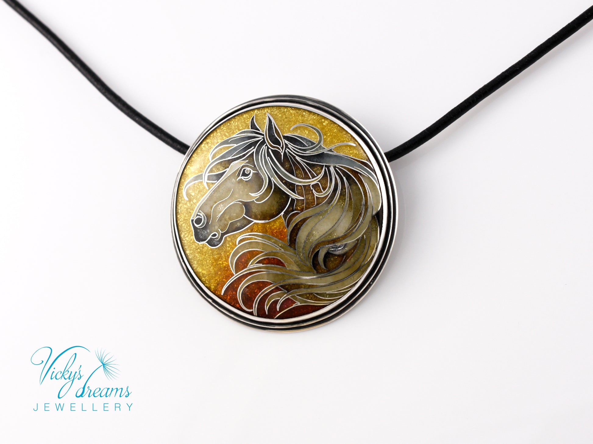 horse-cloisonne-enamel-silver-necklace