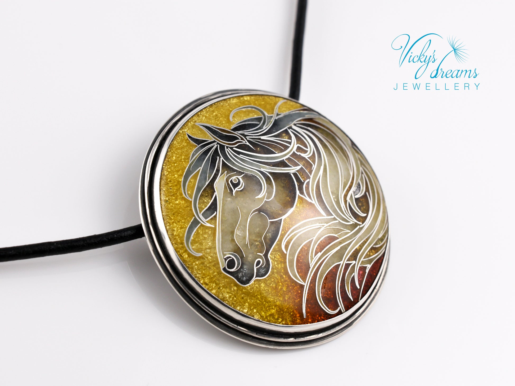 horse-cloisonne-enamel-silver-necklace