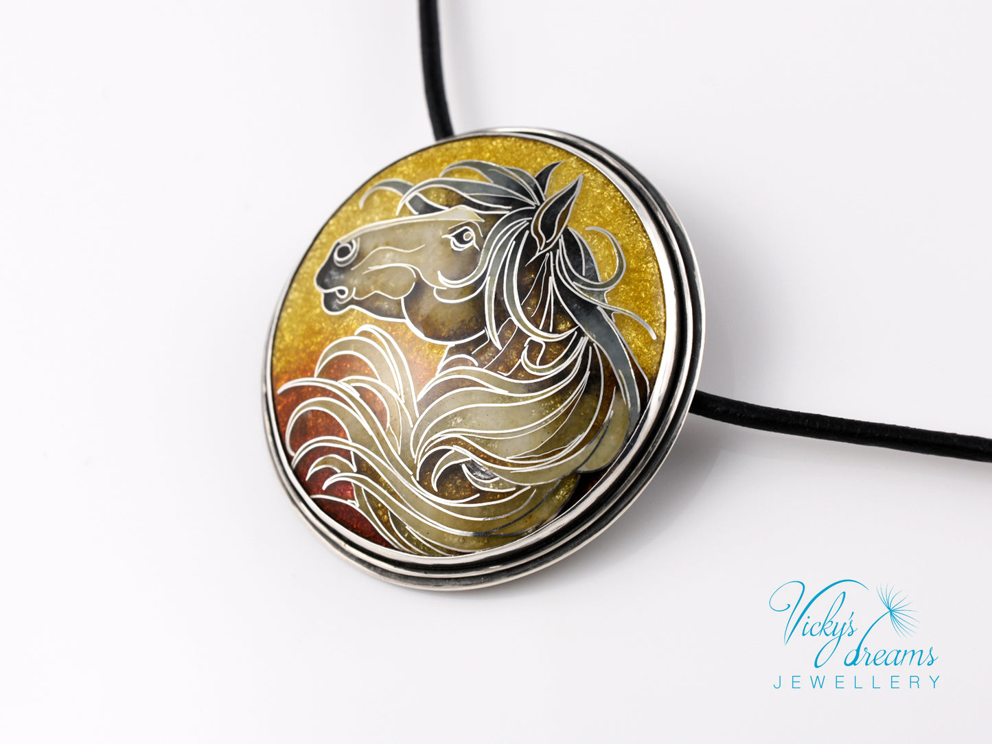 horse-cloisonne-enamel-silver-necklace
