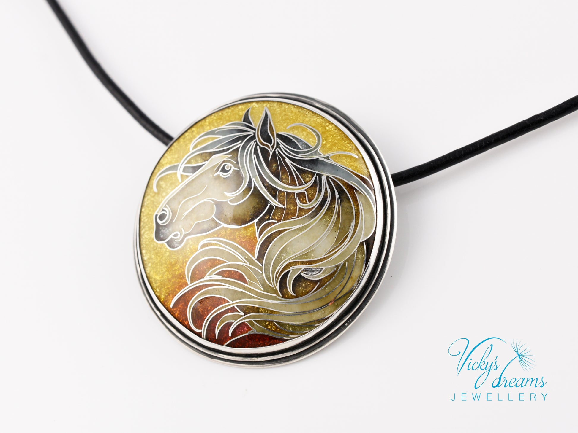horse-cloisonne-enamel-silver-necklace