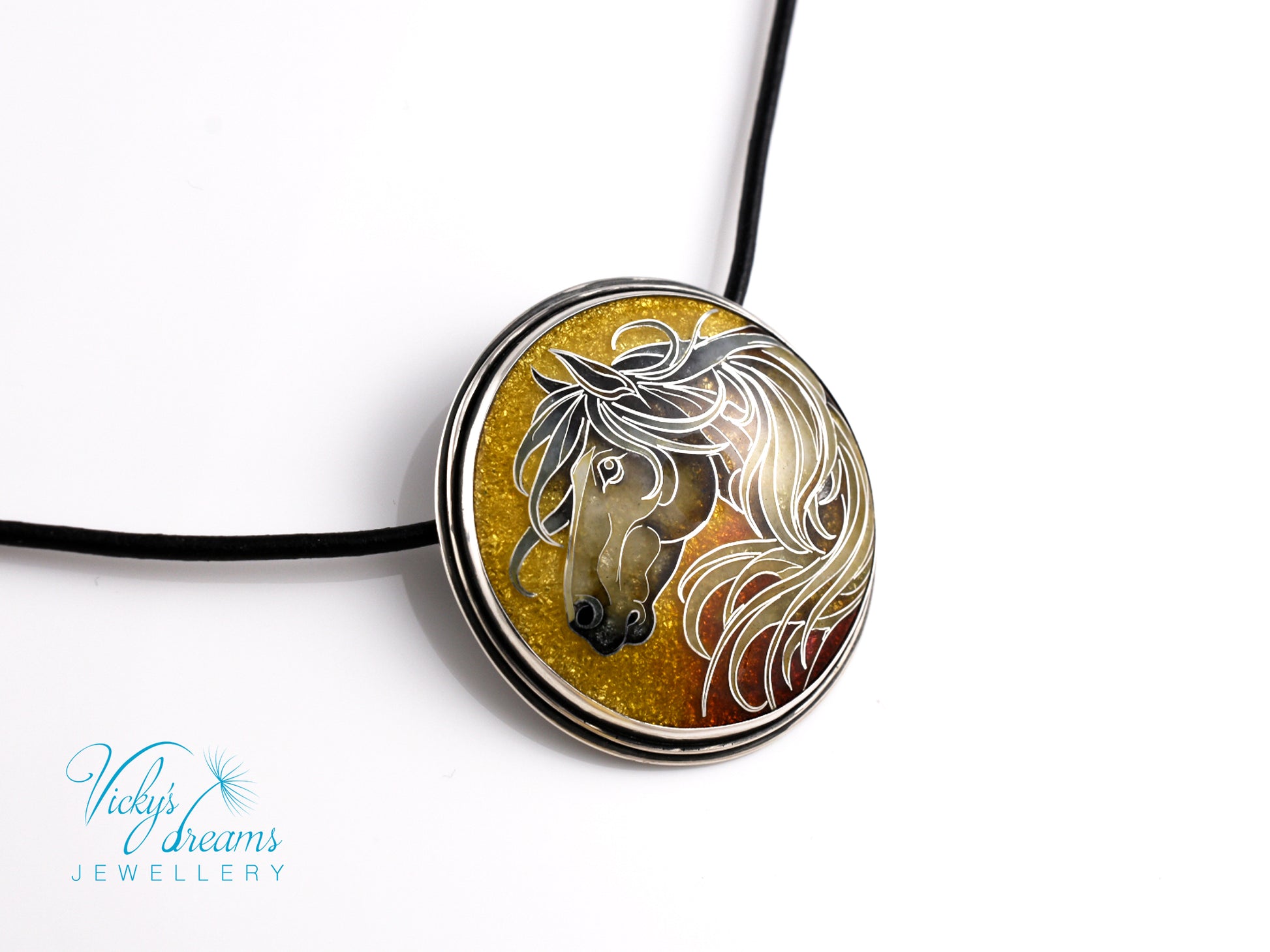 horse-cloisonne-enamel-silver-necklace