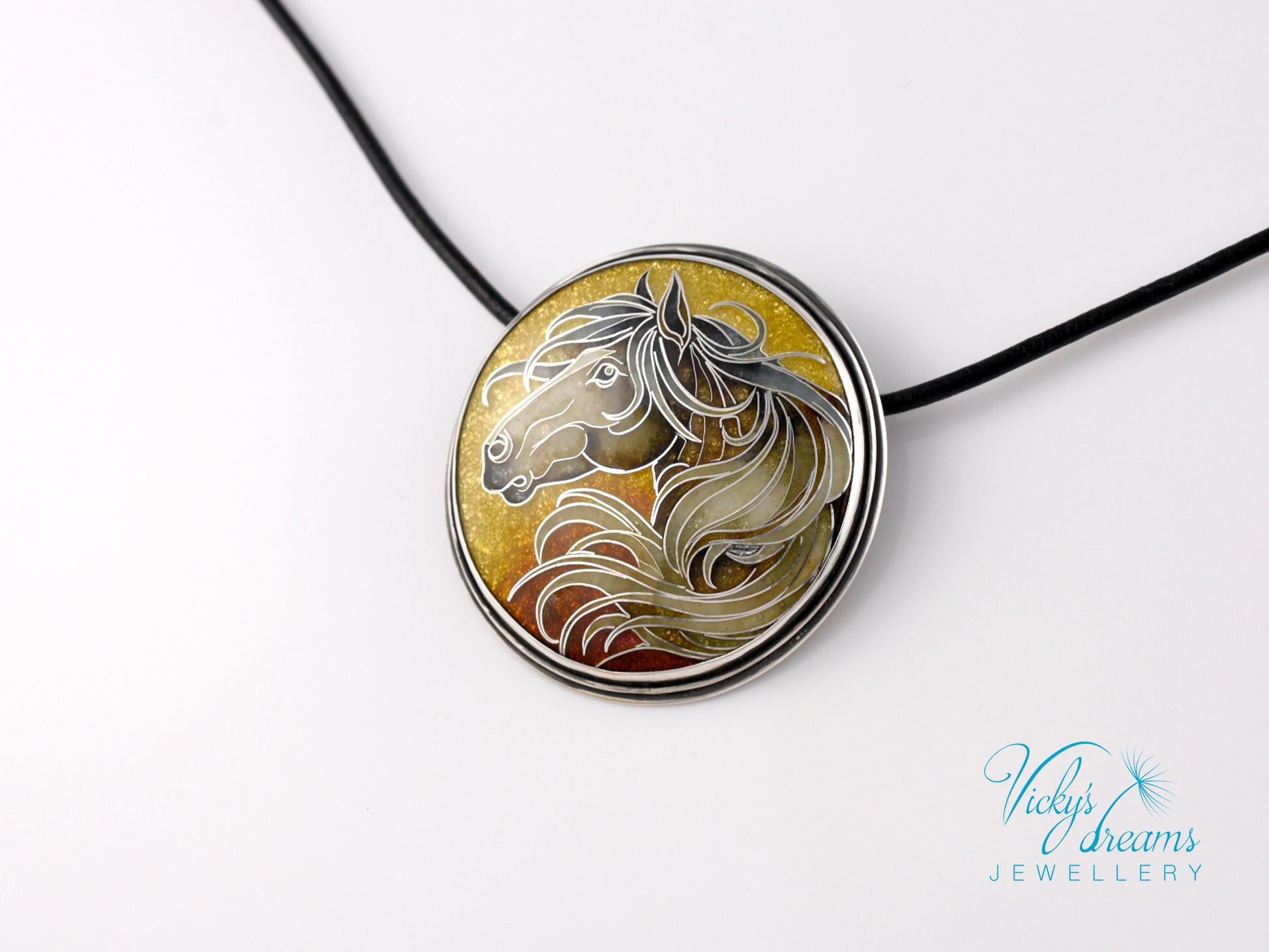 horse-cloisonne-enamel-silver-necklace