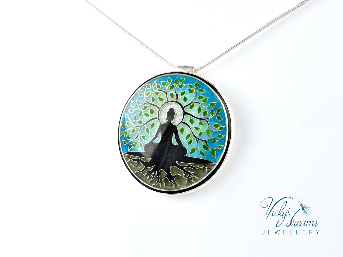 Buddha tree, cloisonne necklace