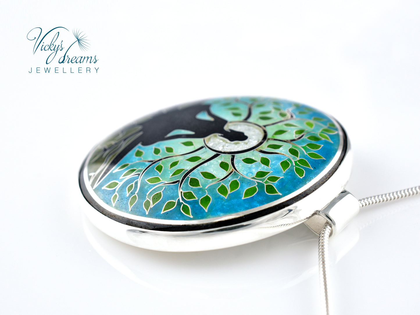 Buddha tree, cloisonne necklace