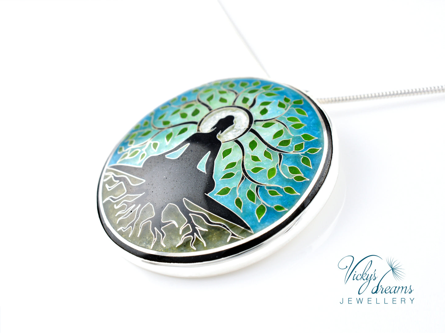 Buddha tree, cloisonne necklace