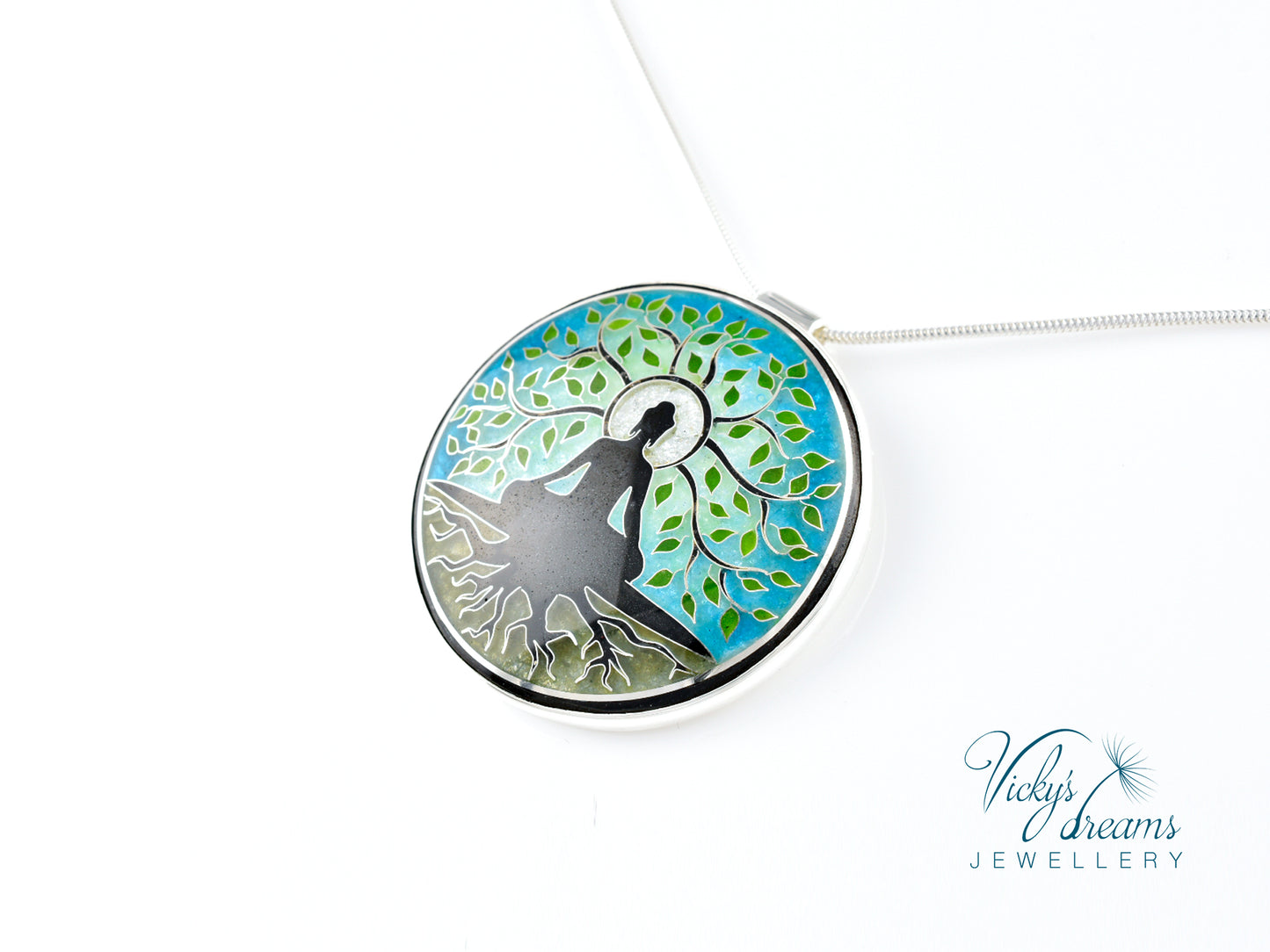 Buddha tree, cloisonne necklace