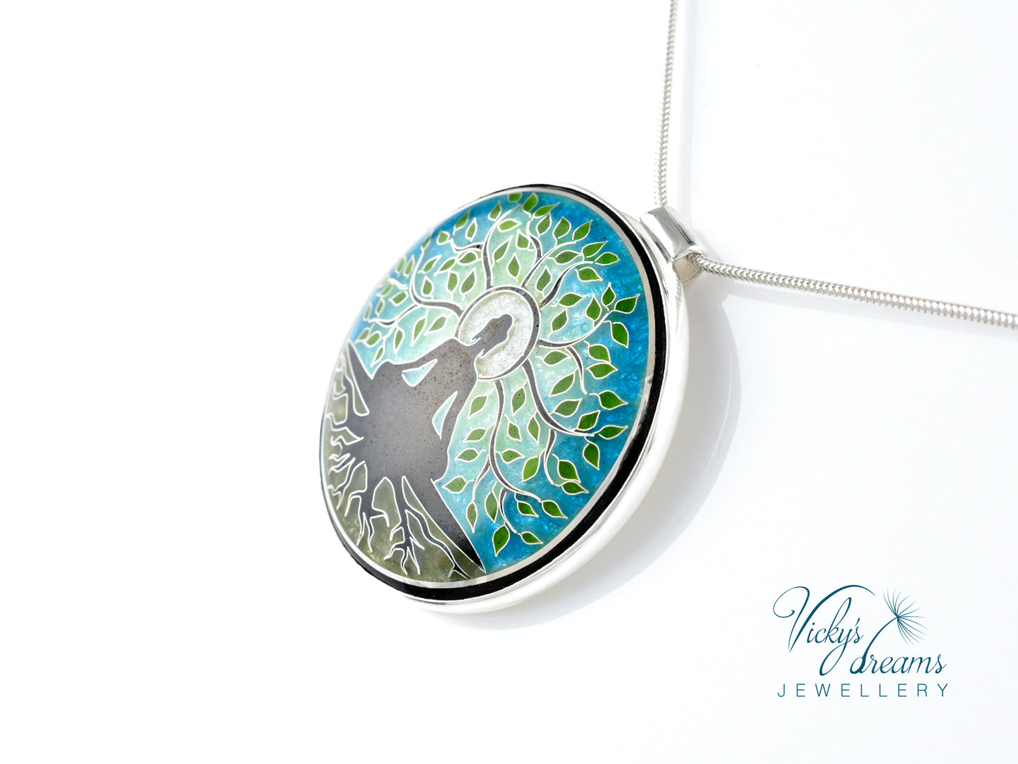 Buddha tree, cloisonne necklace