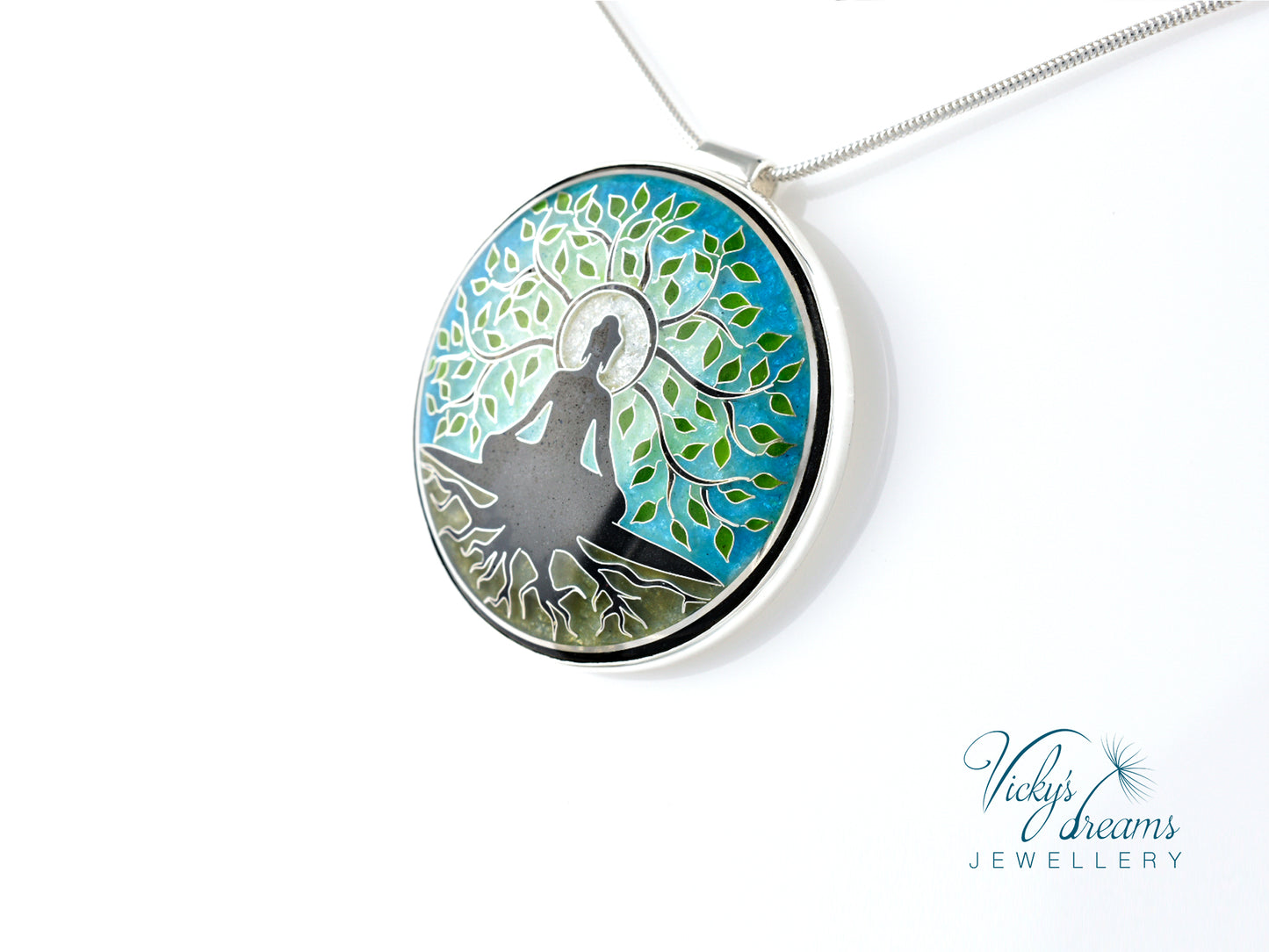 Buddha tree, cloisonne necklace