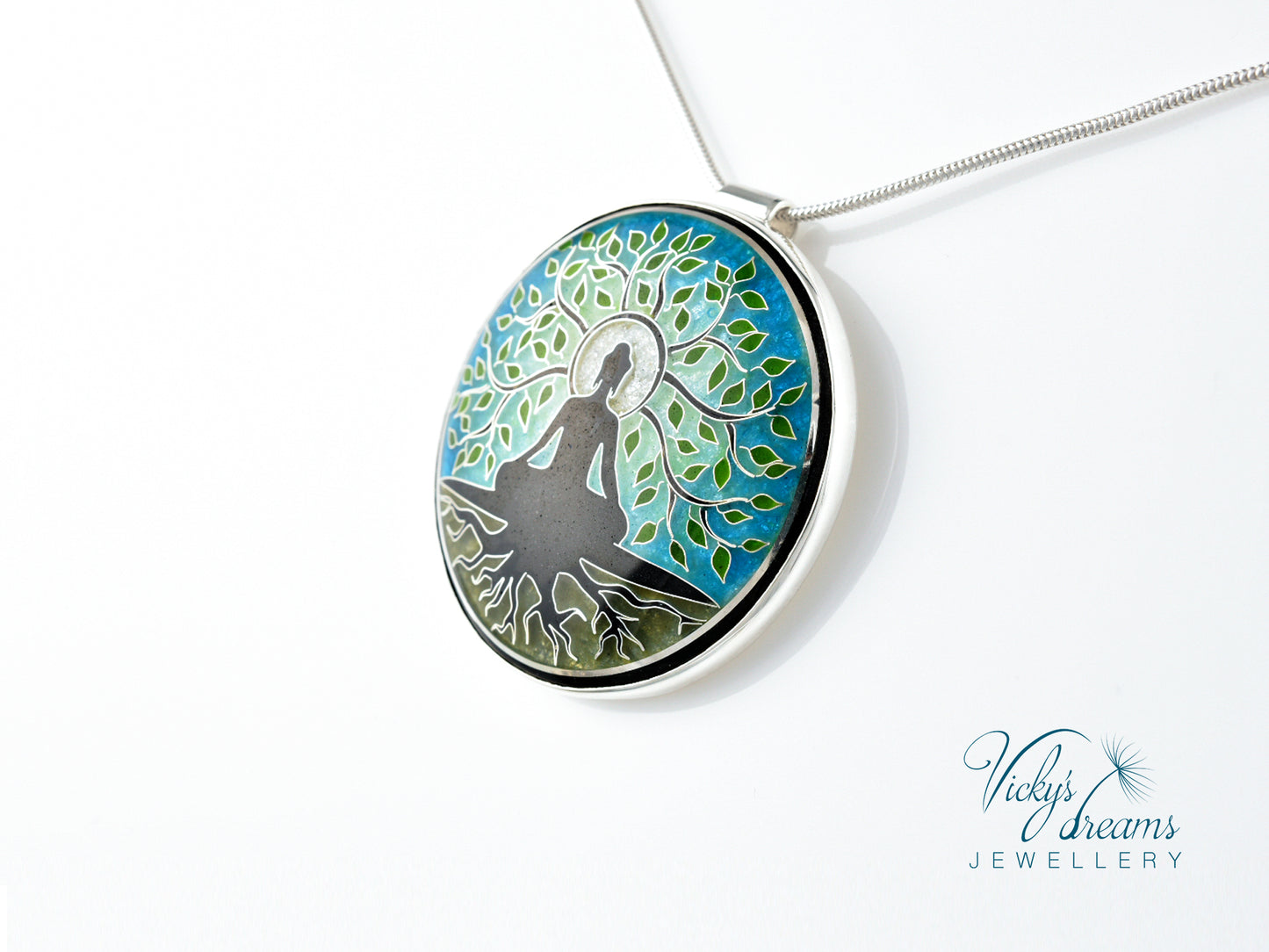 Buddha tree, cloisonne necklace