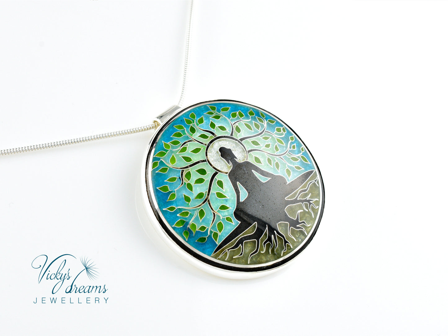 Buddha tree, cloisonne necklace