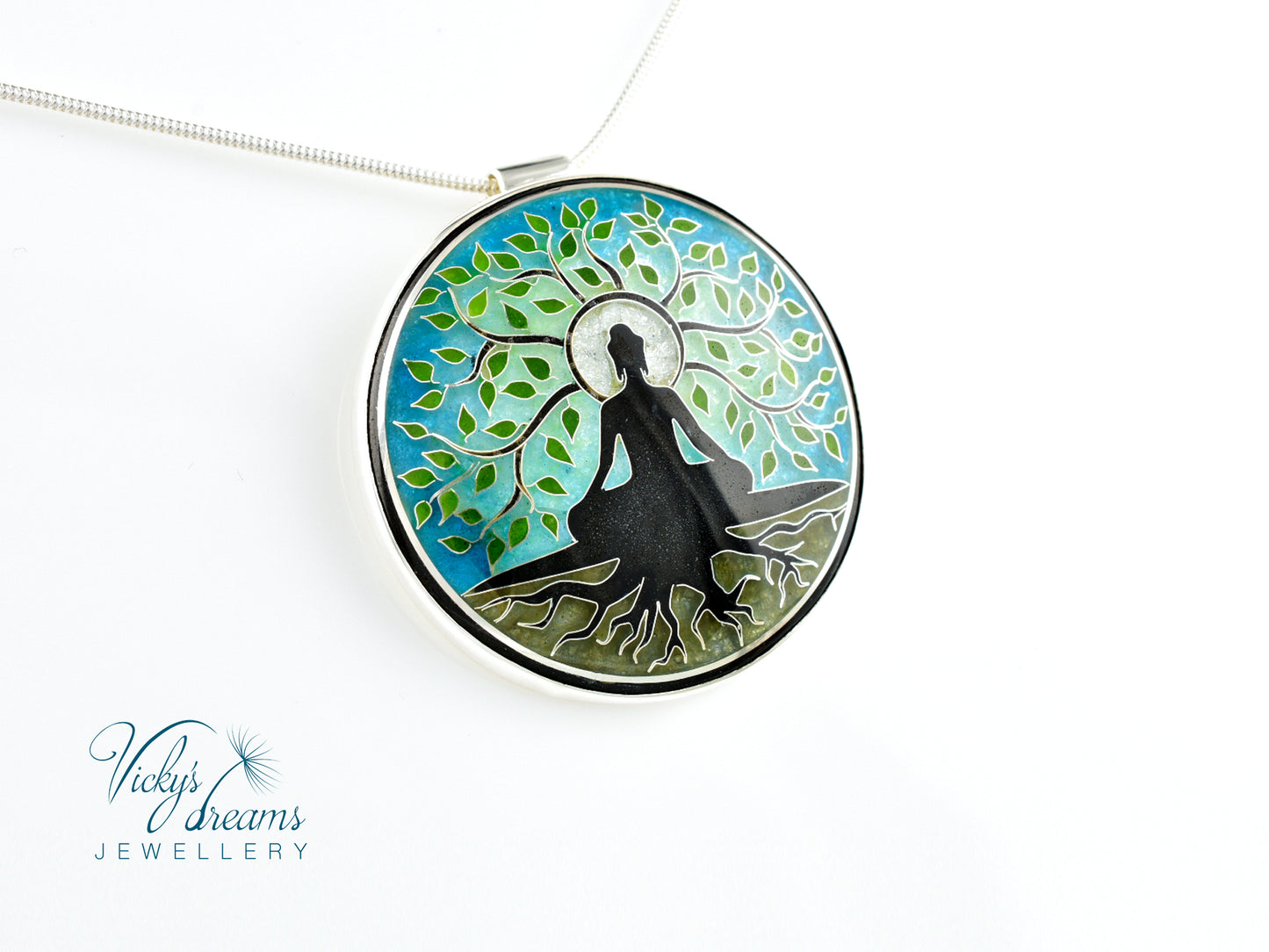 Buddha tree, cloisonne necklace