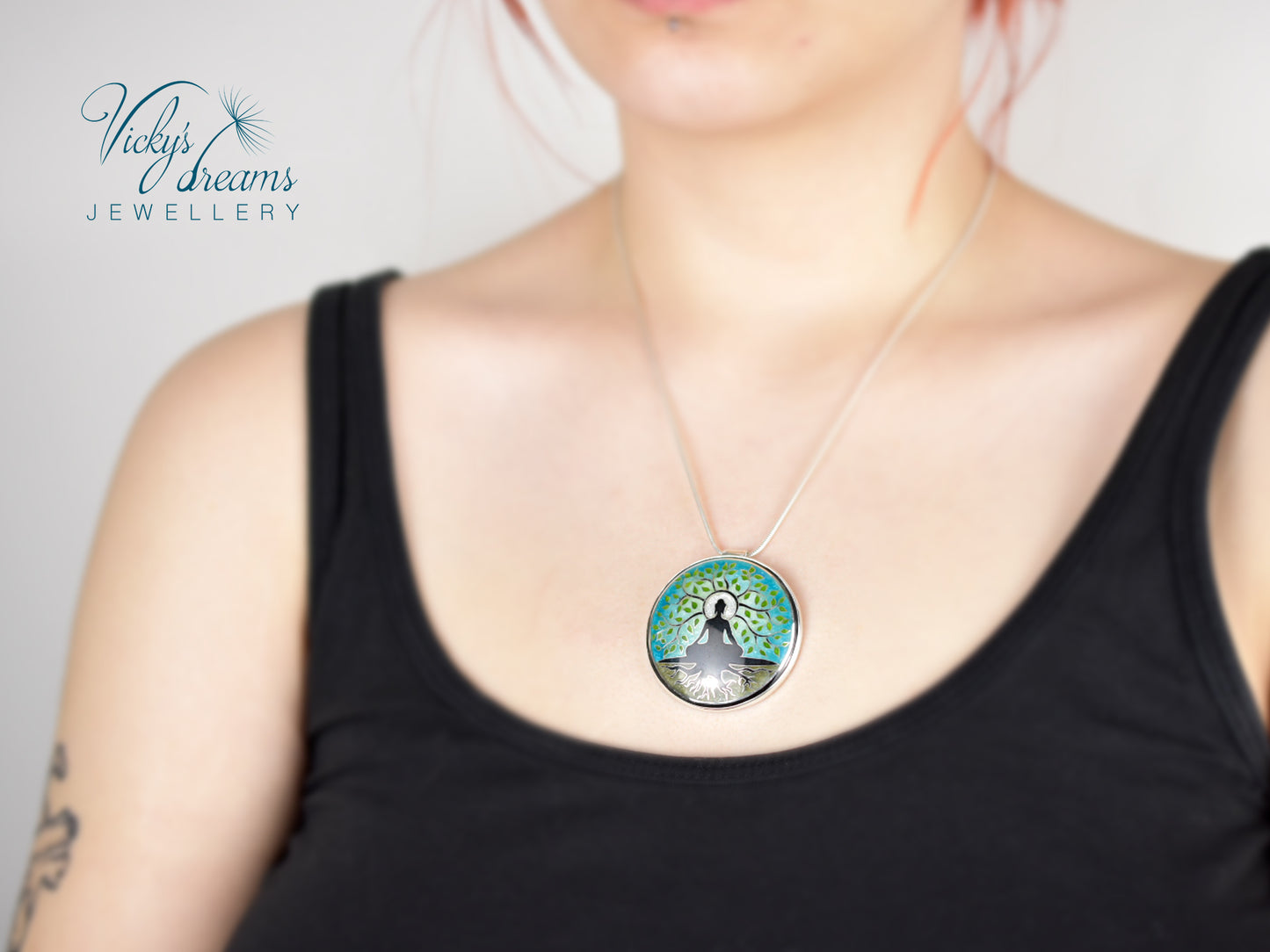 Buddha tree, cloisonne necklace