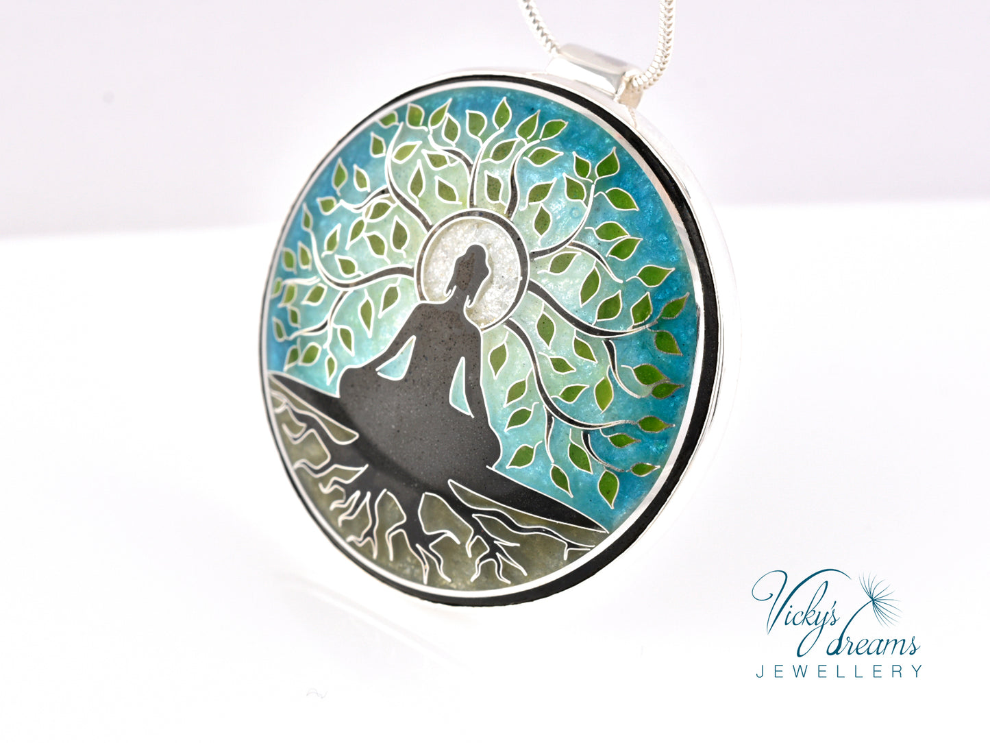 Buddha tree, cloisonne necklace