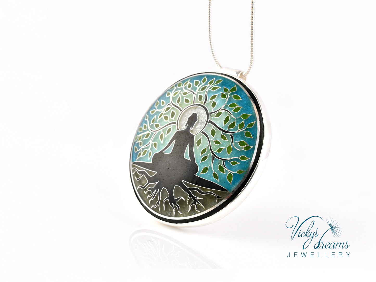 Buddha tree, cloisonne necklace